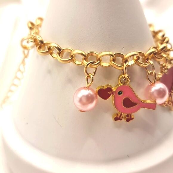 New PINK PEARL heart rose bird boho charm bracelet - Picture 8 of 11